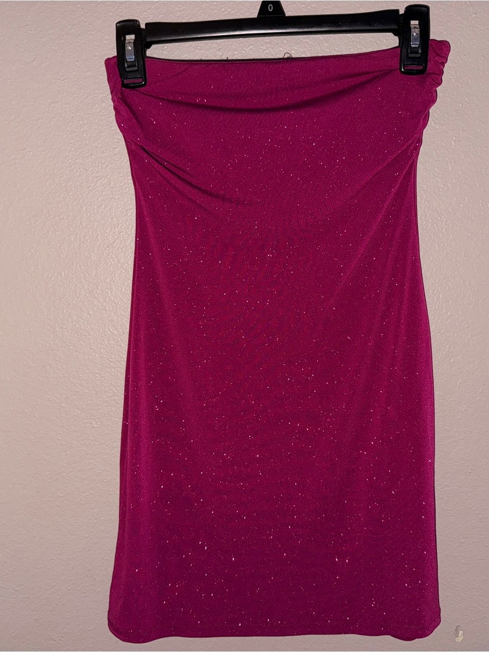Lucy in the Sky Strapless Glitter Sheath Dress in Magenta
